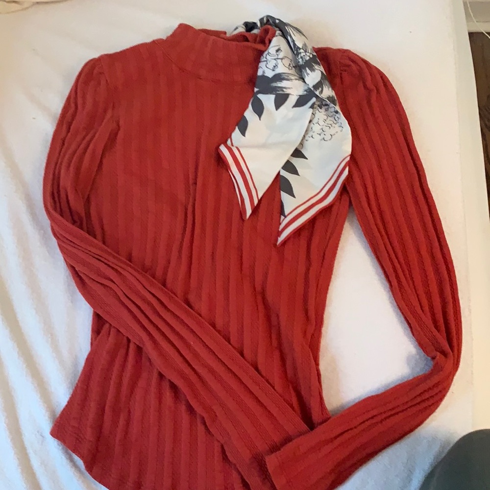 Free People Burnt Orange Long Sleeve Top